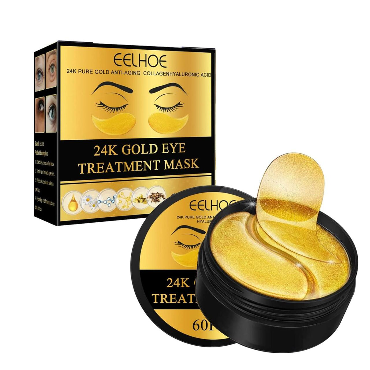 EELHOE Parches de Oro 24K para Ojos – 60 Pcs ✨👁️